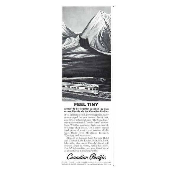 1962 Canadian Pacific Railroad Rockies by Train Vintage Print Ad Feel Tiny Art - Picture 1 of 2